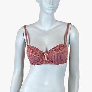 VTG Pink Lace Underwire Bra Y2K 00s Romantic Coquette Feminine 34C Lolita Pin-Up